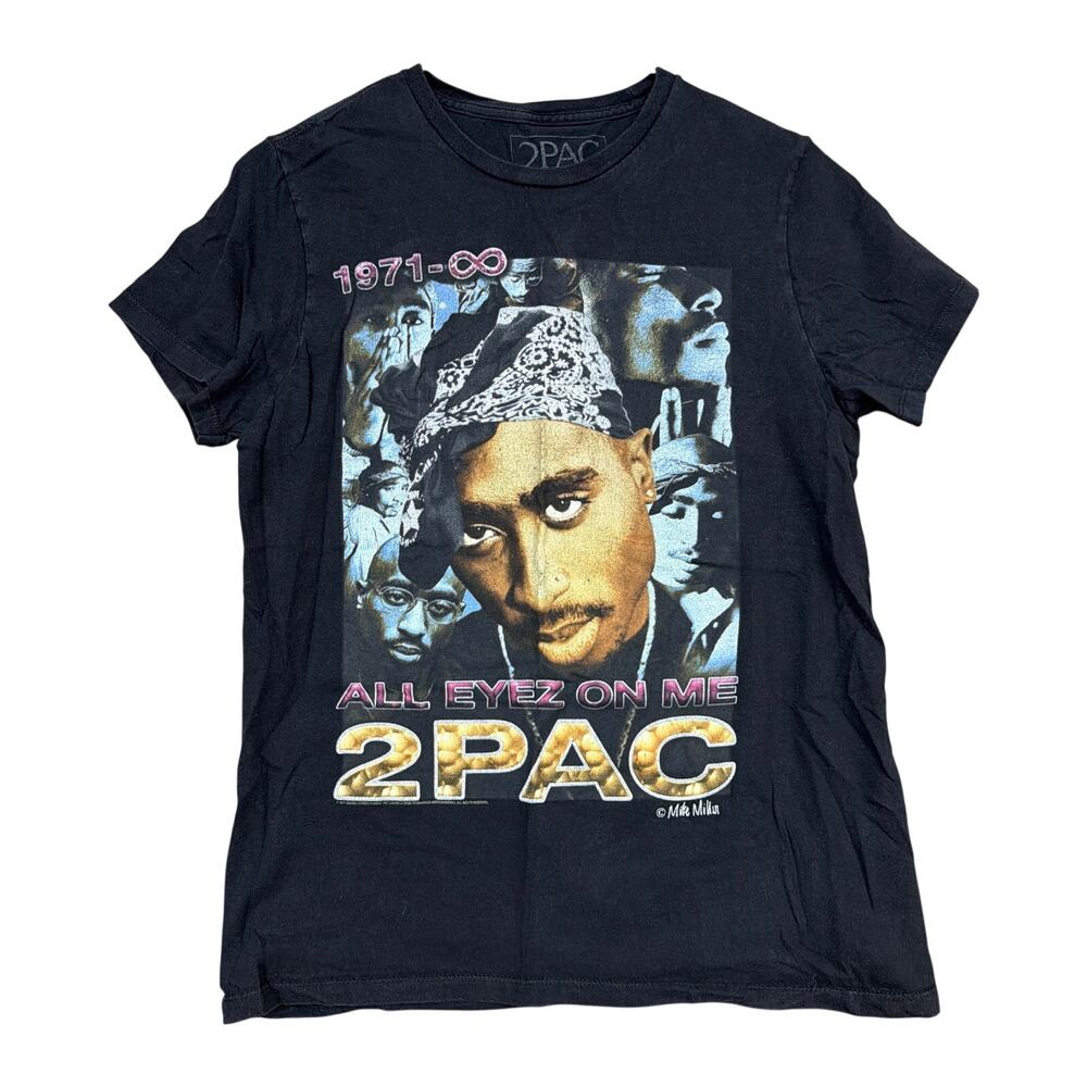 2Pac Womens Shirt Black Crew Neck Graphic Tee Short Sleeve 100% Cotton Small